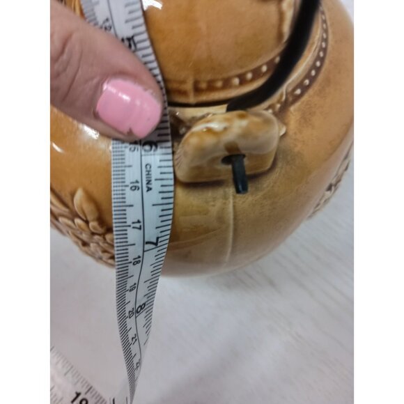 Vintage 70s Tea Time Porcelain Tea Pot Gold Embossed With Wire Handle Japan - Picture 12 of 13